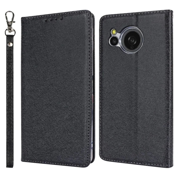 For Sharp Aquos Sense 8 Wallet Case Silk Texture Leather Flip Protective Phone Cover - Black
