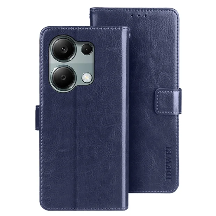 IDEWEI For Xiaomi Redmi Note 13 Pro 4G / Poco M6 Pro 4G Case Magnetic Clasp Leather Anti-fall Phone Cover - Dark Blue