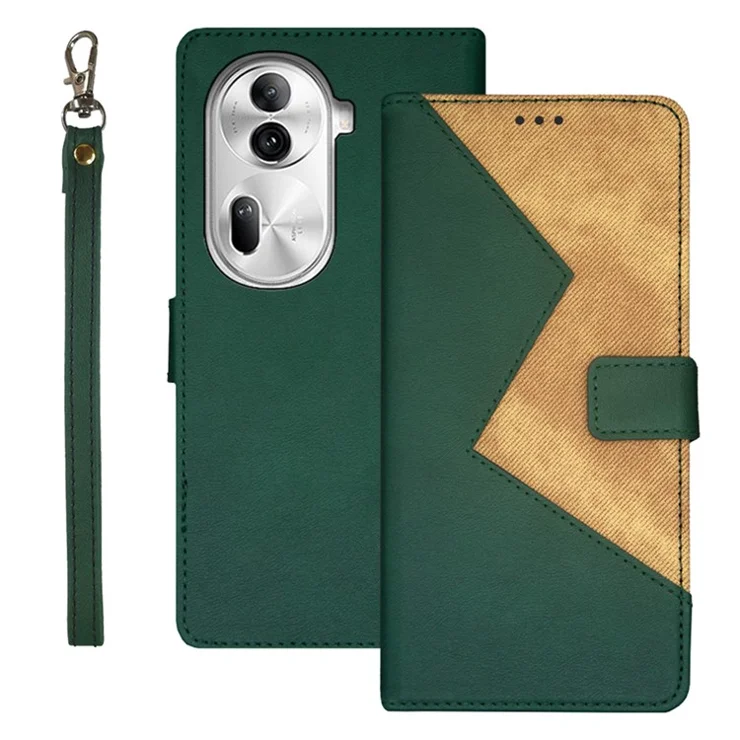 IDEWEI For Oppo Reno11 Pro 5G (Global) / Reno11 (China) 5G Cover Card Holder Splicing Color PU Leather Cell Phone Case - Green