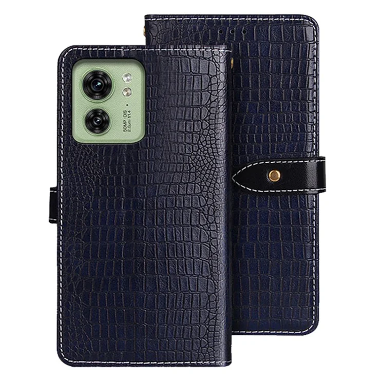 IDEWEI For Motorola Edge 40 5G Phone Case Crocodile Texture PU Leather Flip Stand Wallet Cover - Blue