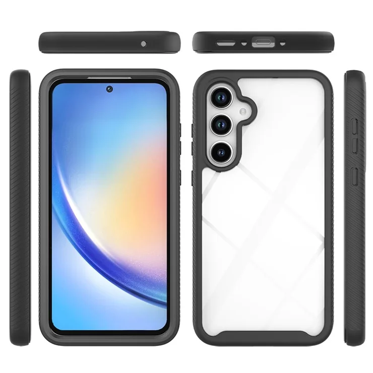 For Samsung Galaxy A55 5G Case PC+TPU+PET Screen Film Full Protection Cover - Dark Blue