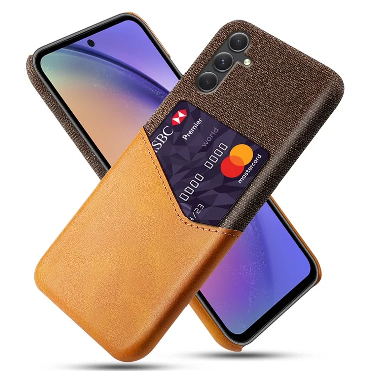 For Samsung Galaxy A55 5G Case Anti-Collision Card Slot PU Leather+PC Cell Phone Cover - Orange