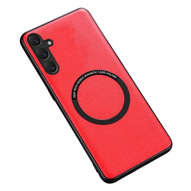For Samsung Galaxy S24 Case Anti-scratch Leather+TPU Back Cover Compatible with MagSafe - Red