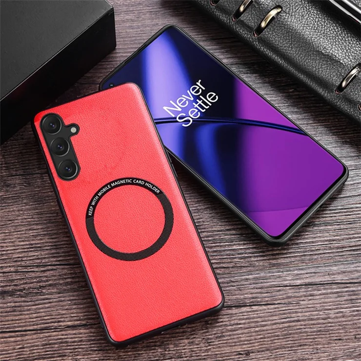 For Samsung Galaxy S24 Case Anti-scratch Leather+TPU Back Cover Compatible with MagSafe - Red