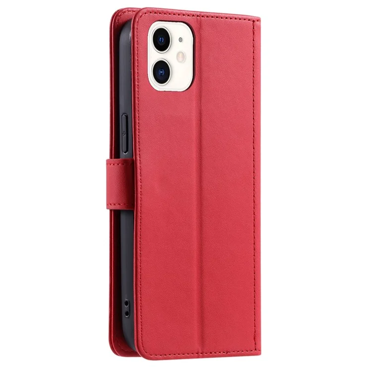 For iPhone 12 mini Leather Case Crossbody Phone Cover with 2 Straps - Red