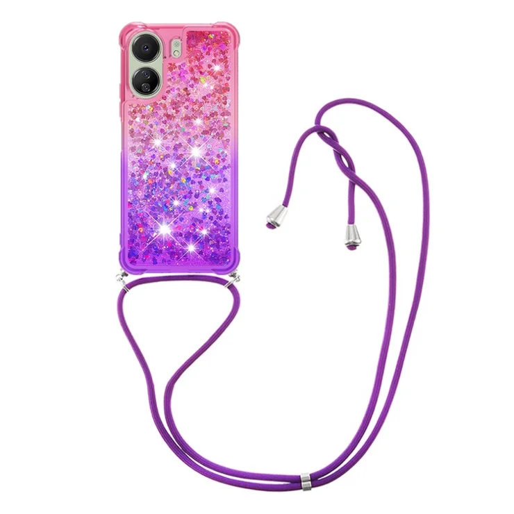 For Xiaomi Redmi 13C 4G / 13C 5G / 13R 5G / Poco M6 5G / Poco C65 4G TPU Phone Case with Lanyard - Pink+Purple