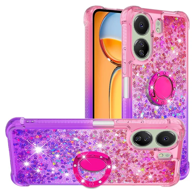 For Xiaomi Redmi 13C 4G / 13C 5G / 13R 5G / Poco M6 5G / Poco C65 4G Case Kickstand Gradiant Quicksand TPU Phone Cover - Pink+Purple