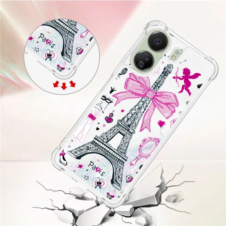 For Xiaomi Redmi 13C 4G / 13C 5G / 13R 5G / Poco M6 5G / Poco C65 4G TPU Case with Quicksand and Pattern Printed - Mirror / Tower