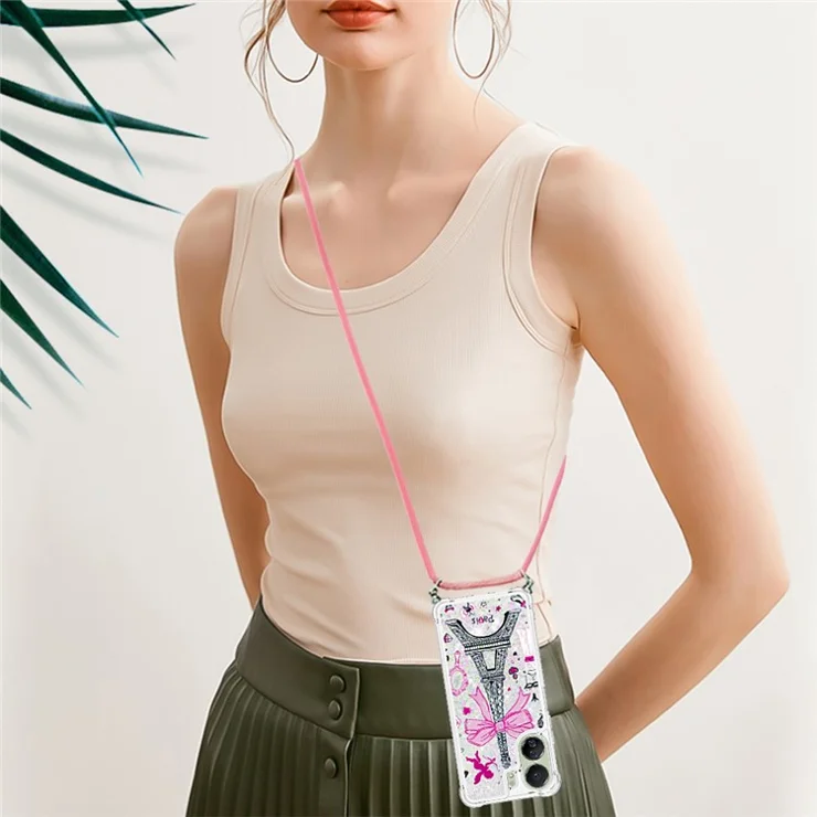 For Xiaomi Redmi 13C 4G / 13C 5G / 13R 5G / Poco M6 5G / Poco C65 4G TPU Case with Lanyard Quicksand Pattern Print Phone Cover - Mirror / Tower