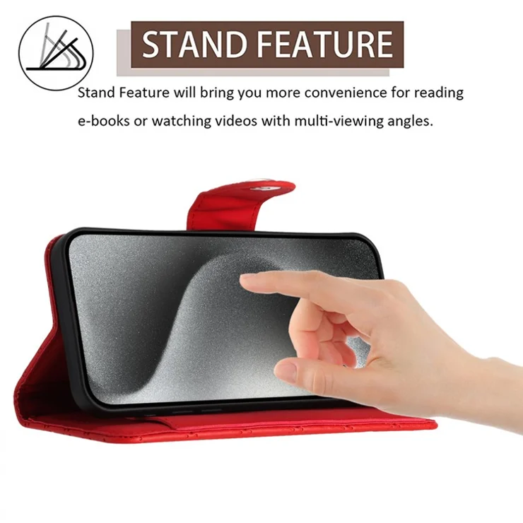 For iPhone 13 Pro Leather Case Phone Stand Cover with 7 Card Slots and Hand Strap - Red