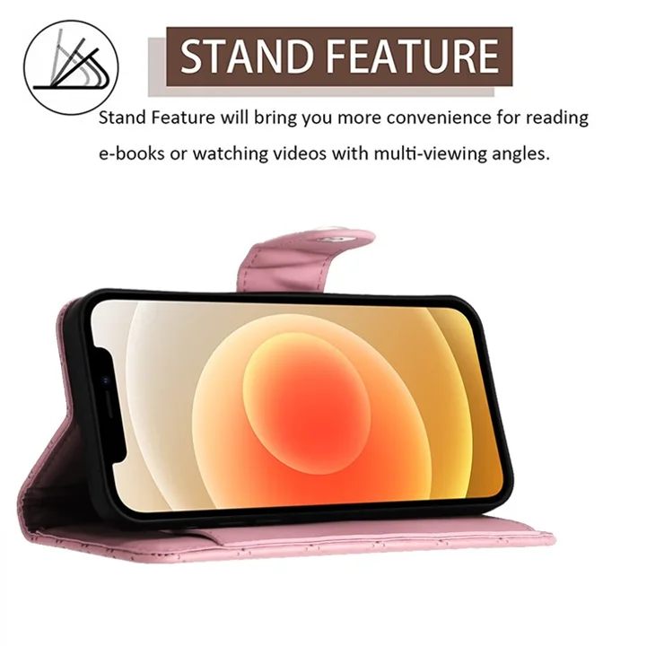 For iPhone 11 Leather Case Phone Stand Cover with 7 Card Slots and Hand Strap - Pink