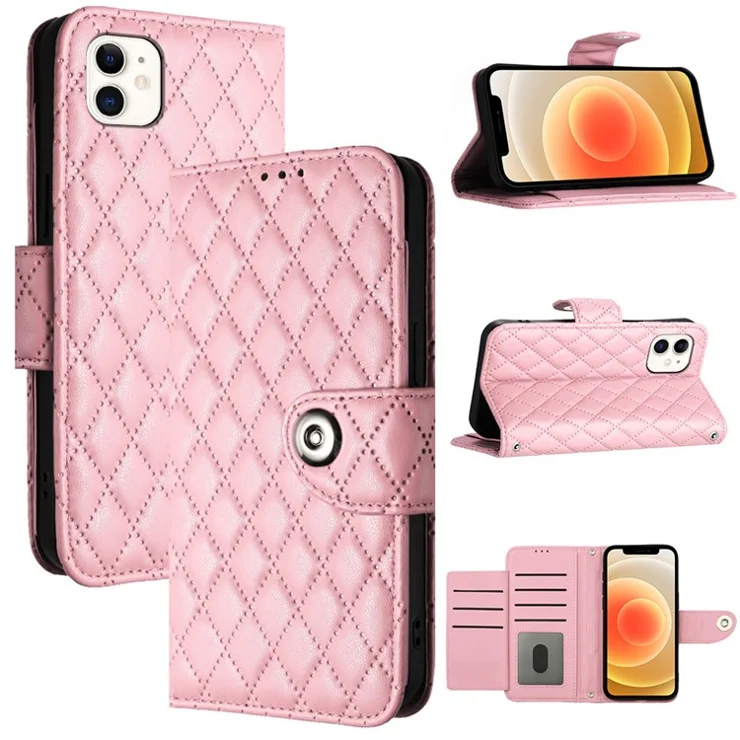 For iPhone 11 Leather Case Phone Stand Cover with 7 Card Slots and Hand Strap - Pink