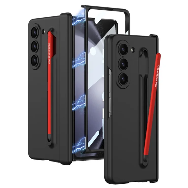 GKK For Samsung Galaxy Z Fold5 5G Phone Case with Tempered Glass Film and Stylus Pen - Black / Red Stylus