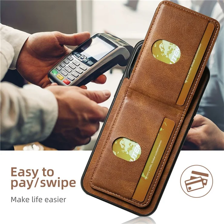 SUTENI H03 For iPhone 14 Pro Max Case Waxy Texture Kickstand Card Holder Phone Cover - Brown