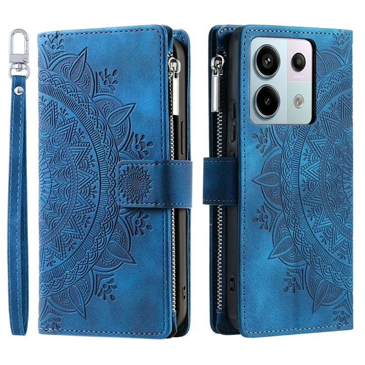 For Xiaomi Redmi Note 13 Pro 5G / Poco X6 5G Phone Case Flower Pattern Leather Flip Cover - Blue