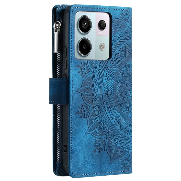 For Xiaomi Redmi Note 13 Pro 5G / Poco X6 5G Phone Case Flower Pattern Leather Flip Cover - Blue
