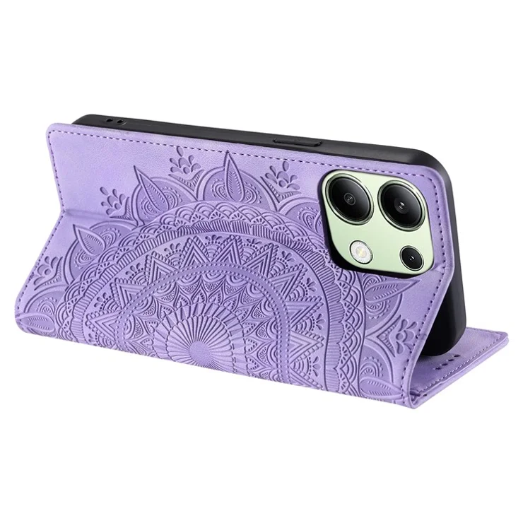For Xiaomi Redmi Note 13 4G Case Leather Flip Phone Cover Mandala Flower Pattern - Purple