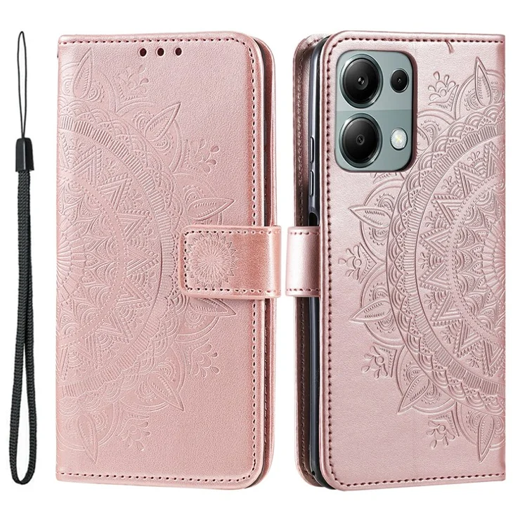 For Xiaomi Redmi Note 13 Pro 4G / Poco M6 Pro 4G Case Wallet Leather Cover Mandala Flower - Rose Gold
