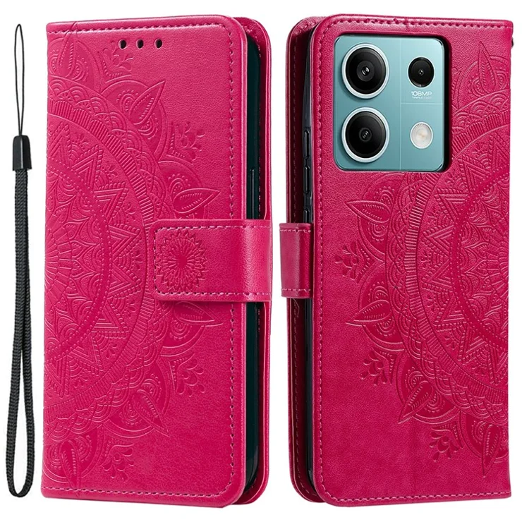 For Xiaomi Redmi Note 13 5G Leather Case Mandala Flower Cover Magnetic Clasp - Rose