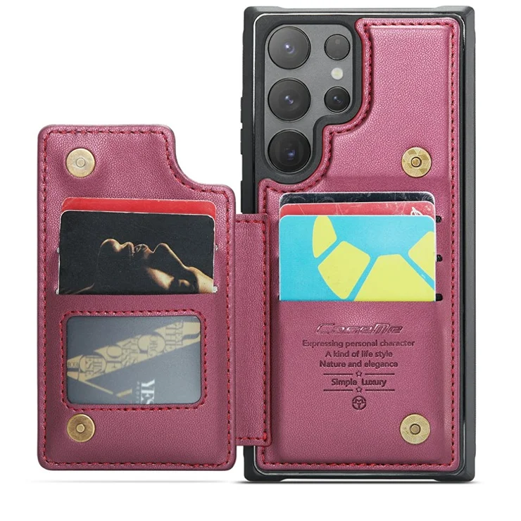 For Samsung Galaxy S24 Ultra Phone Case CASEME C22 Leather Back Cover with RFID Blocking Card Slots - Red