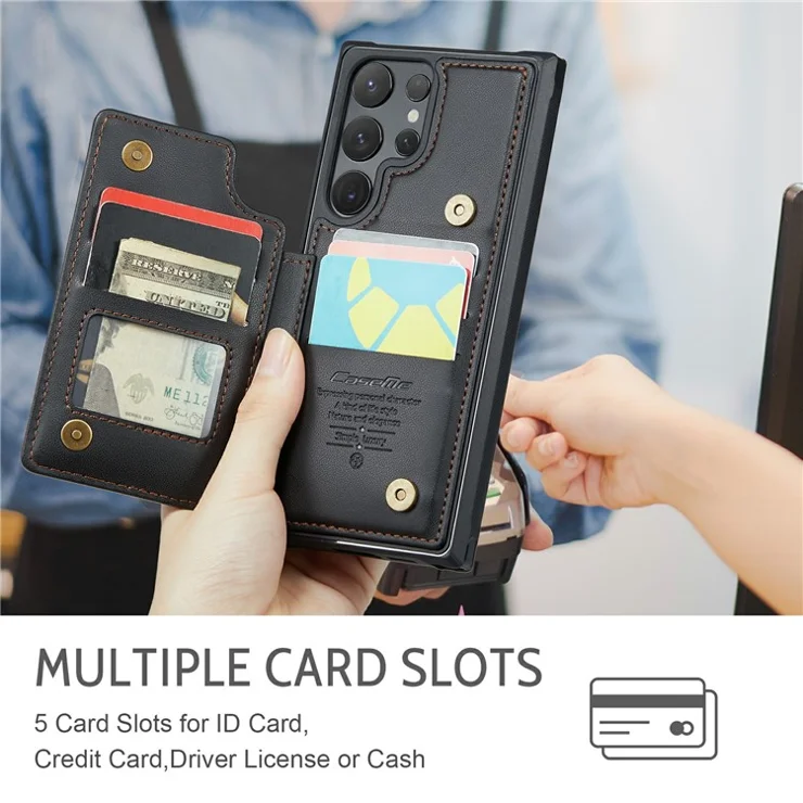 For Samsung Galaxy S24 Ultra Phone Case CASEME C22 Leather Back Cover with RFID Blocking Card Slots - Black