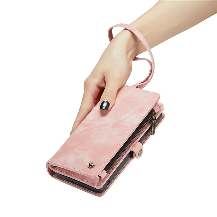 For Samsung Galaxy S24 Phone Cases CASEME Leather Cover with Detachable Wallet and Strap - Pink