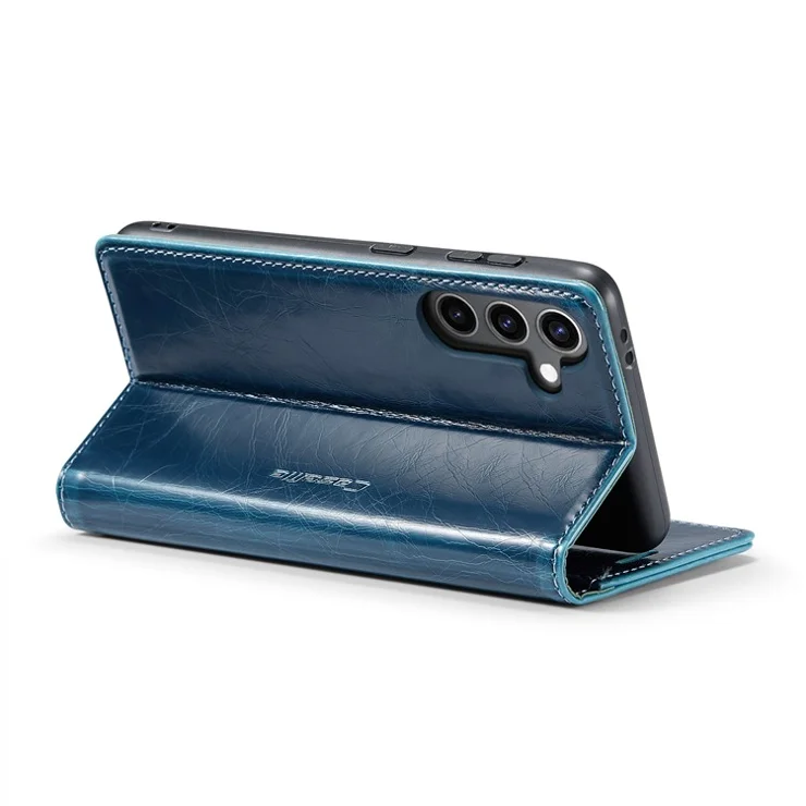 CASEME 003 Series For Samsung Galaxy S24 Case Waxy Crazy Horse Texture Phone Stand Cover - Blue