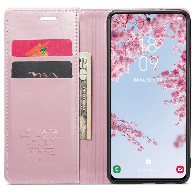 CASEME 003 Series For Samsung Galaxy S24 Case Waxy Crazy Horse Texture Phone Stand Cover - Pink