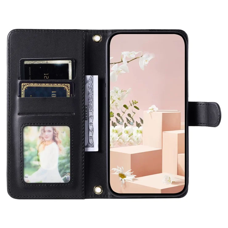 For Samsung Galaxy S22 5G Crossbody Phone Case Rhombus Leather Wallet Cover - Black