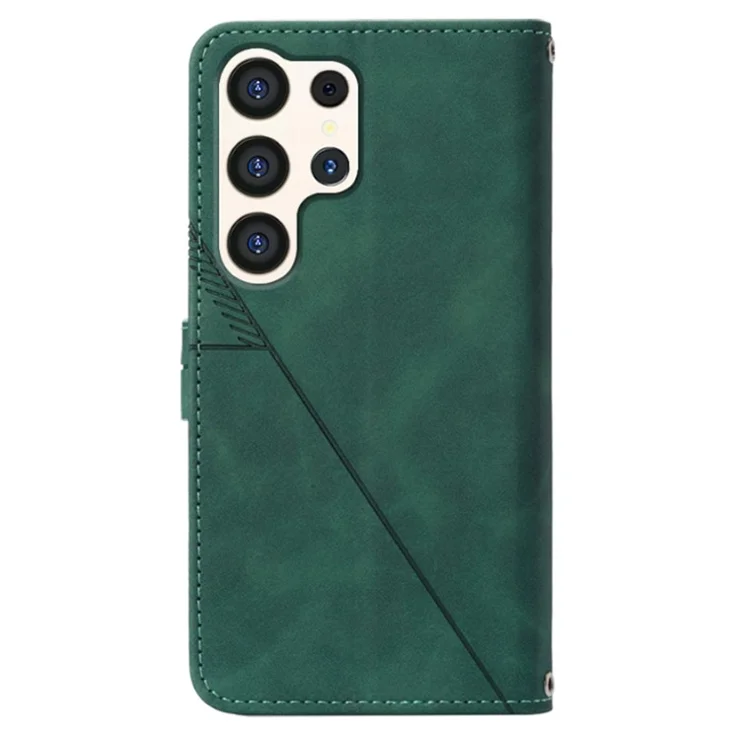 For Samsung Galaxy S24 Ultra Leather Case with Shoulder Strap Wallet Stand Phone Cover - Blackish Green