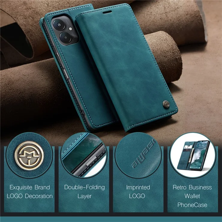 CASEME 013 Series For Xiaomi Redmi 13C 4G / Redmi 13C 5G / Poco C65 4G Case Leather Flip Stand Phone Cover - Blue