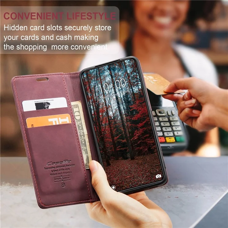 CASEME 013 Series For Xiaomi 14 Case Automatic Closing Stand Shockproof Phone Cover - Red