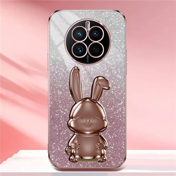 For Huawei Mate 50 4G Case Cute Rabbit Pull-out Kickstand PC+TPU Anti-scratch Phone Cover - Pink