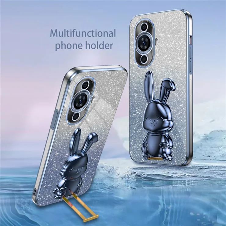 For Huawei nova 11 Pro / nova 11 Ultra Cartoon Rabbit Kickstand Cover Electroplating Phone Case - Blue