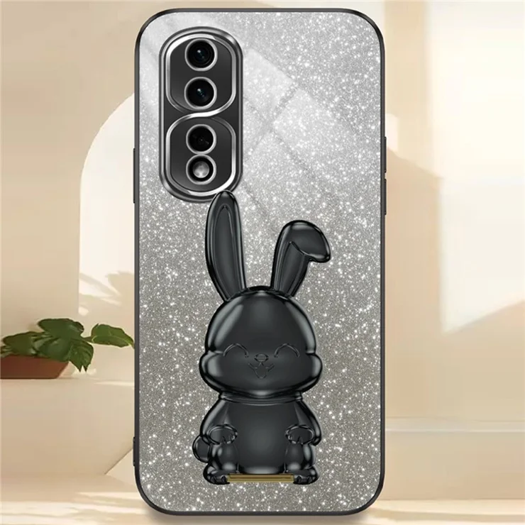 For Honor 80 Pro 5G Anti-Scratch PC+TPU Phone Cover Case Glitter Powder Shell with Kickstand - Black