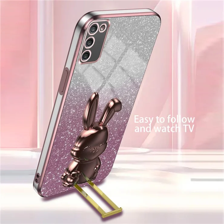For Samsung Galaxy A02s (166.5x75.9x9.2mm) Cartoon Rabbit Cell Phone Cover Kickstand Case - Pink