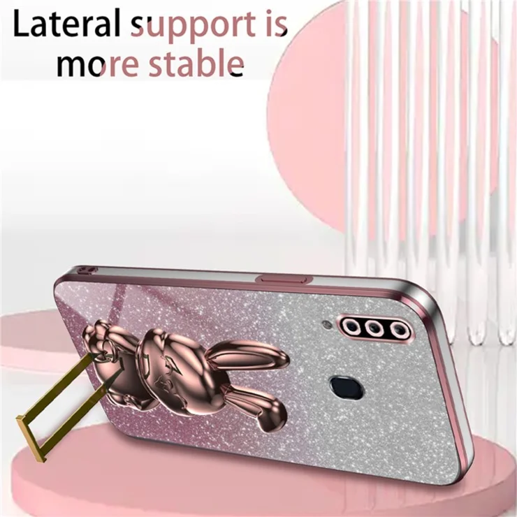 For Samsung Galaxy A20s Smartphone Case Hands-free Kickstand Cartoon Rabbit Back Cover - Pink