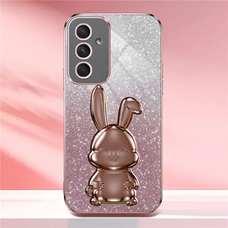 For Samsung Galaxy A54 5G Cell Phone Case Pull-out Kickstand Cartoon Rabbit Anti-fall Cover - Pink