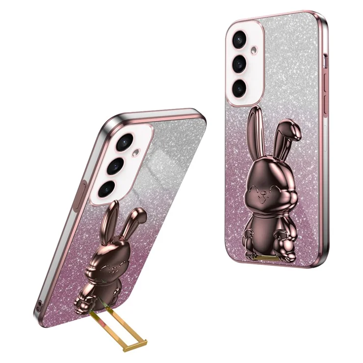 For Samsung Galaxy S23 FE Cell Phone Case Cute Rabbit Pull-out Kickstand Drop Resistant Cover - Pink