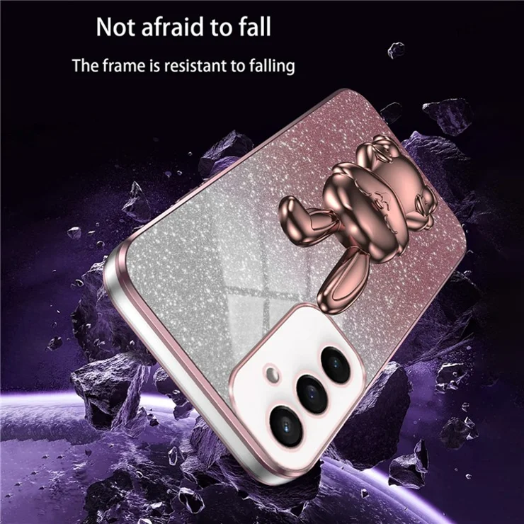 For Samsung Galaxy S23 FE Cell Phone Case Cute Rabbit Pull-out Kickstand Drop Resistant Cover - Pink