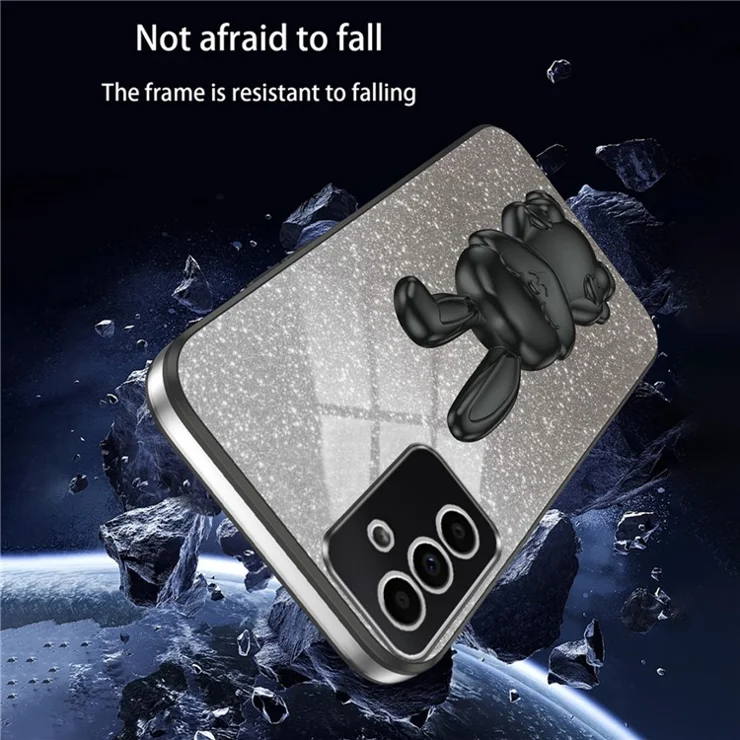 For Samsung Galaxy S24+ Case Pull-out Kickstand Electroplating PC+TPU Anti-scratch Phone Cover - Black