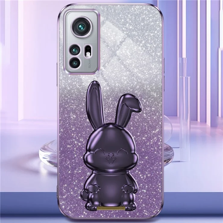 For Xiaomi 12 Pro 5G / 12S Pro 5G / 12 Pro (Dimensity) 5G PC+TPU Phone Case Cute Rabbit Pull-out Kickstand Cover - Purple