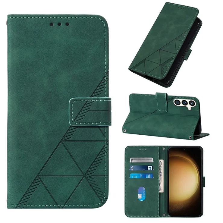 For Samsung Galaxy S24+ Leather Case with Hand Strap Wallet Stand Phone Cover - Blackish Green