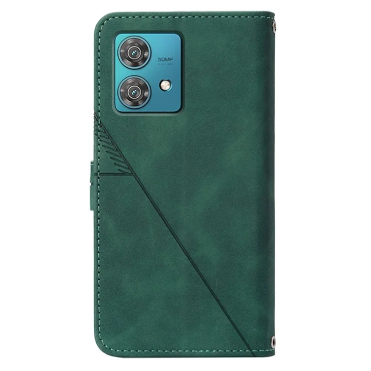For Motorola Edge 40 Neo 5G Leather Case with Hand Strap Wallet Stand Phone Cover - Blackish Green