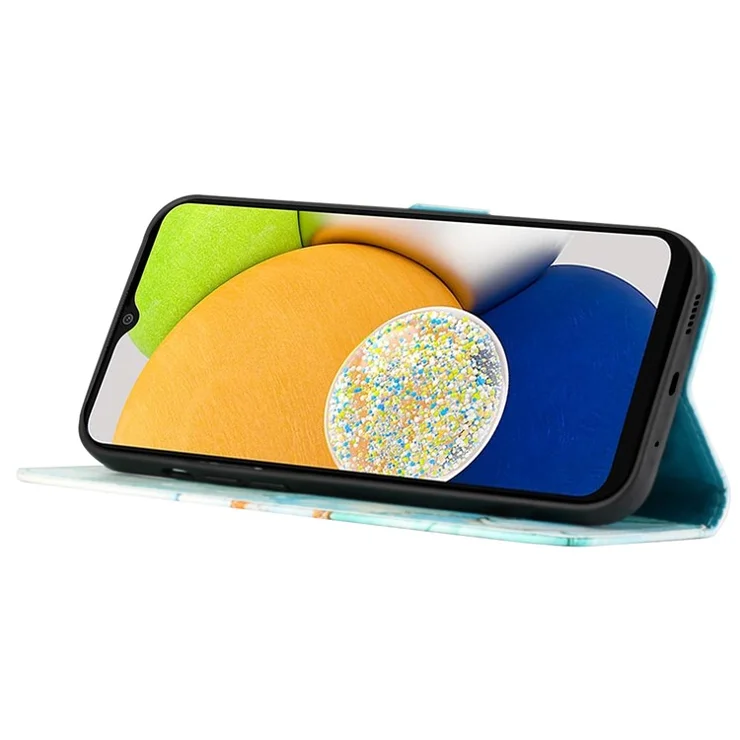 For Samsung Galaxy S24 Ultra Leather Case with Shoulder Strap Marble Pattern Phone Stand Cover - Green LS003