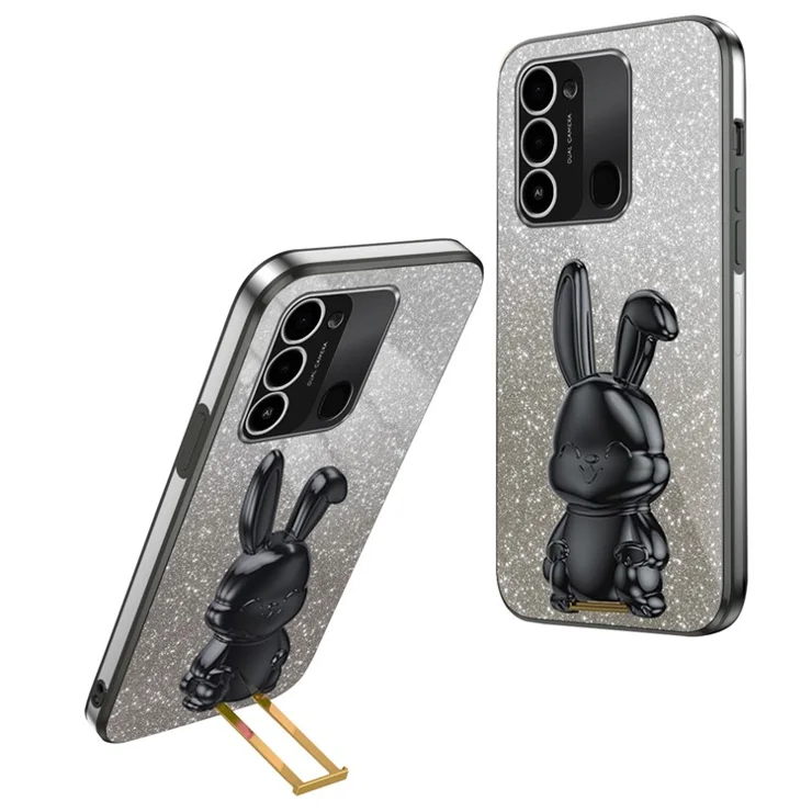 For TECNO Spark Go 2022 4G / Spark 8C 4G / Spark 9 4G KG5p Cartoon Rabbit Back Cover Kickstand Phone Case - Black