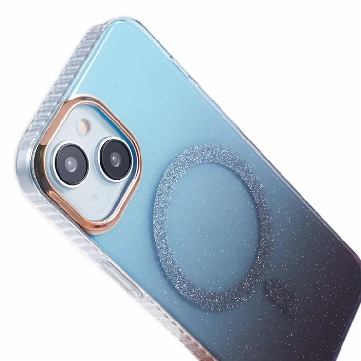 For iPhone 15 Phone Cover IMD TPU+Acrylic Slim-Fit Case Compatible with MagSafe - Blue