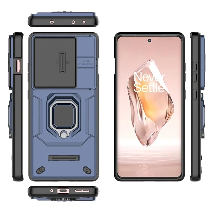 For OnePlus Ace 3 5G / OnePlus 12R 5G Case PC+TPU Phone Cover with Slide Lens Lid - Blue