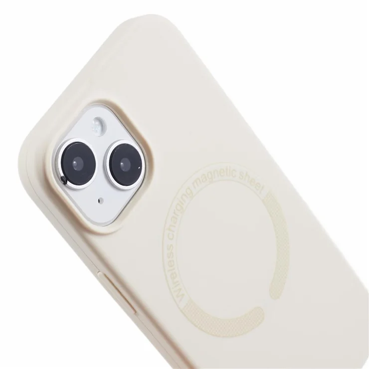 BJT Series For iPhone 14 Magnetic Phone Case TPU+Silicone Fabric Lining Back Cover - White