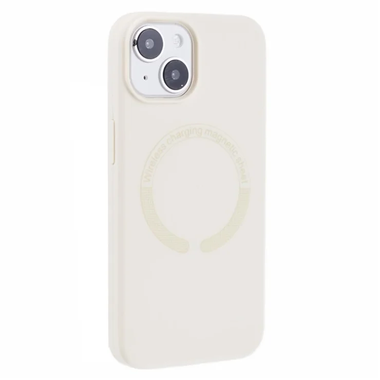 BJT Series For iPhone 13 6.1 inch Magnetic Phone Case TPU+Silicone Cover with Big Rear Lens Hole - White